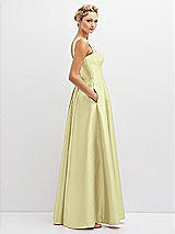 Side View Thumbnail - Butter Yellow Lace-Up Back Bustier Satin Dress with Full Skirt and Pockets