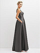 Side View Thumbnail - Caviar Gray Lace-Up Back Bustier Satin Dress with Full Skirt and Pockets