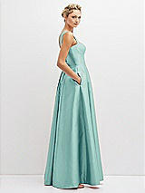 Side View Thumbnail - Coastal Lace-Up Back Bustier Satin Dress with Full Skirt and Pockets