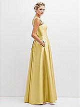 Side View Thumbnail - Maize Lace-Up Back Bustier Satin Dress with Full Skirt and Pockets