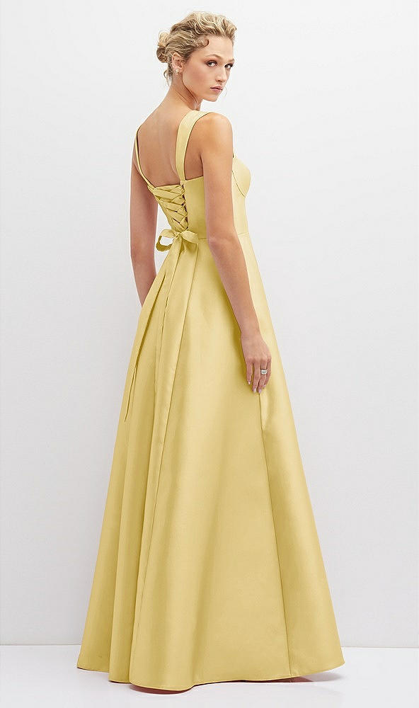 Back View - Maize Lace-Up Back Bustier Satin Dress with Full Skirt and Pockets