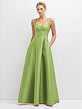 Front View Thumbnail - Mojito Lace-Up Back Bustier Satin Dress with Full Skirt and Pockets