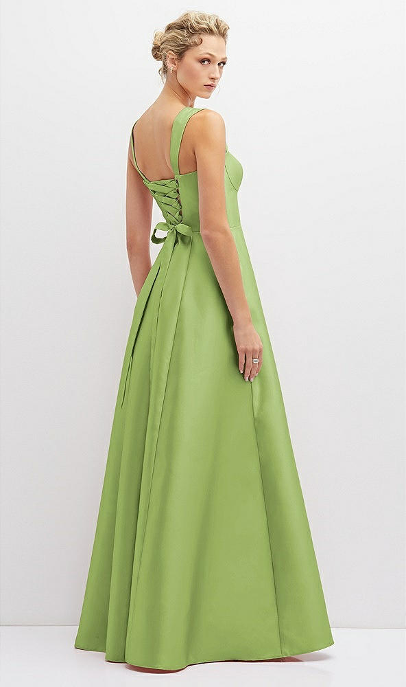 Back View - Mojito Lace-Up Back Bustier Satin Dress with Full Skirt and Pockets