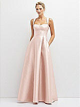 Front View Thumbnail - Blush Lace-Up Back Bustier Satin Dress with Full Skirt and Pockets