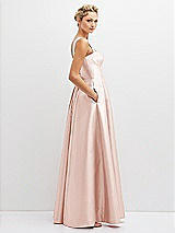 Side View Thumbnail - Blush Lace-Up Back Bustier Satin Dress with Full Skirt and Pockets