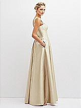 Side View Thumbnail - Champagne Lace-Up Back Bustier Satin Dress with Full Skirt and Pockets