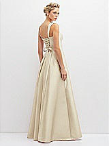 Rear View Thumbnail - Champagne Lace-Up Back Bustier Satin Dress with Full Skirt and Pockets