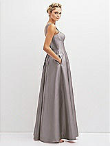 Side View Thumbnail - Cashmere Gray Lace-Up Back Bustier Satin Dress with Full Skirt and Pockets