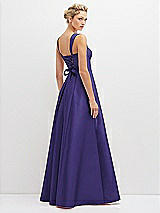 Rear View Thumbnail - Grape Lace-Up Back Bustier Satin Dress with Full Skirt and Pockets