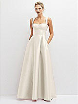 Front View Thumbnail - Ivory Lace-Up Back Bustier Satin Dress with Full Skirt and Pockets