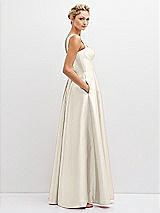 Side View Thumbnail - Ivory Lace-Up Back Bustier Satin Dress with Full Skirt and Pockets