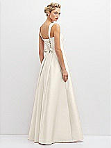 Rear View Thumbnail - Ivory Lace-Up Back Bustier Satin Dress with Full Skirt and Pockets