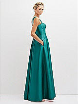 Side View Thumbnail - Jade Lace-Up Back Bustier Satin Dress with Full Skirt and Pockets