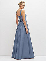 Rear View Thumbnail - Larkspur Blue Lace-Up Back Bustier Satin Dress with Full Skirt and Pockets