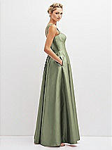 Side View Thumbnail - Sage Lace-Up Back Bustier Satin Dress with Full Skirt and Pockets