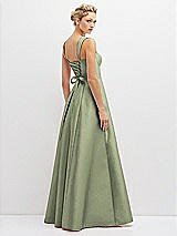 Rear View Thumbnail - Sage Lace-Up Back Bustier Satin Dress with Full Skirt and Pockets