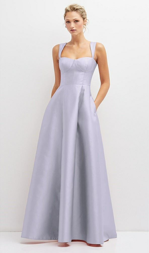 Front View - Silver Dove Lace-Up Back Bustier Satin Dress with Full Skirt and Pockets