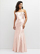 Front View Thumbnail - Blush Strapless Satin Fit and Flare Dress with Crumb-Catcher Bodice