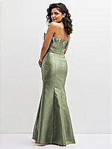 Rear View Thumbnail - Sage Strapless Satin Fit and Flare Dress with Crumb-Catcher Bodice