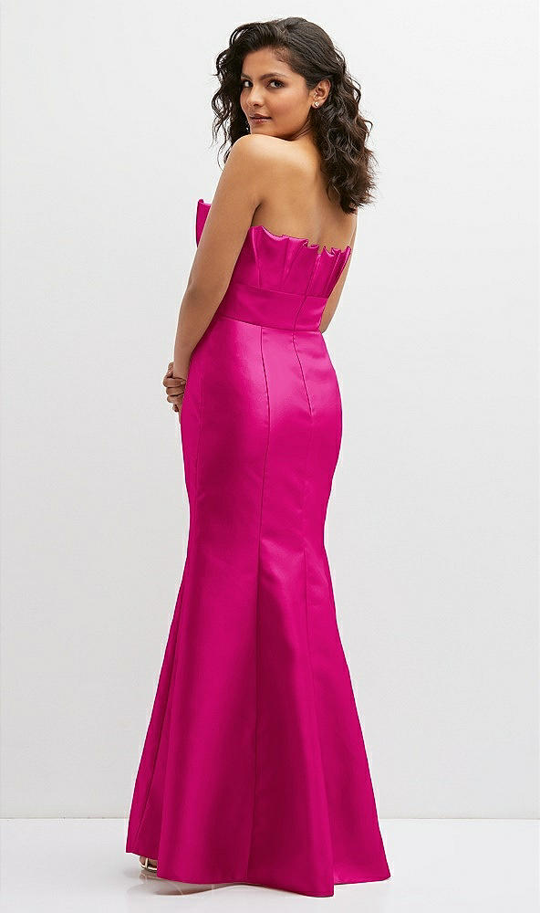 Back View - Think Pink Strapless Satin Fit and Flare Dress with Crumb-Catcher Bodice