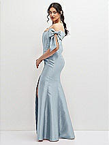 Side View Thumbnail - Mist Off-the-Shoulder Bow Satin Corset Dress with Fit and Flare Skirt