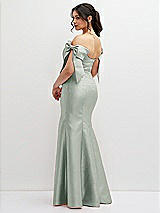 Rear View Thumbnail - Willow Green Off-the-Shoulder Bow Satin Corset Dress with Fit and Flare Skirt