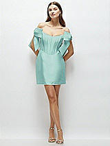 Front View Thumbnail - Coastal Satin Off-the-Shoulder Bow Corset Fit and Flare Mini Dress