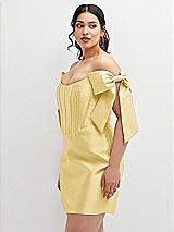 Alt View 1 Thumbnail - Maize Satin Off-the-Shoulder Bow Corset Fit and Flare Mini Dress