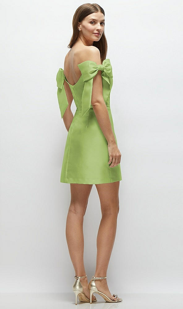 Back View - Mojito Satin Off-the-Shoulder Bow Corset Fit and Flare Mini Dress