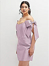 Alt View 1 Thumbnail - Suede Rose Satin Off-the-Shoulder Bow Corset Fit and Flare Mini Dress