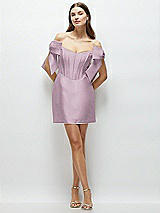 Front View Thumbnail - Suede Rose Satin Off-the-Shoulder Bow Corset Fit and Flare Mini Dress