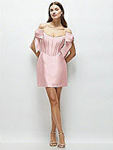 Front View Thumbnail - Ballet Pink Satin Off-the-Shoulder Bow Corset Fit and Flare Mini Dress