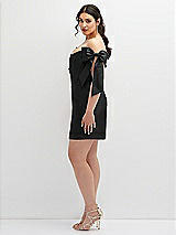 Alt View 3 Thumbnail - Black Satin Off-the-Shoulder Bow Corset Fit and Flare Mini Dress