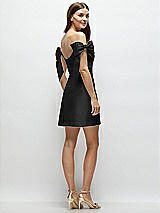 Rear View Thumbnail - Black Satin Off-the-Shoulder Bow Corset Fit and Flare Mini Dress