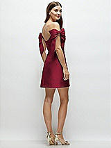 Rear View Thumbnail - Burgundy Satin Off-the-Shoulder Bow Corset Fit and Flare Mini Dress