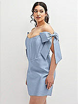 Alt View 1 Thumbnail - Cloudy Satin Off-the-Shoulder Bow Corset Fit and Flare Mini Dress