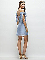 Rear View Thumbnail - Cloudy Satin Off-the-Shoulder Bow Corset Fit and Flare Mini Dress