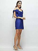 Side View Thumbnail - Cobalt Blue Satin Off-the-Shoulder Bow Corset Fit and Flare Mini Dress