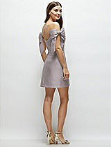 Rear View Thumbnail - Cashmere Gray Satin Off-the-Shoulder Bow Corset Fit and Flare Mini Dress