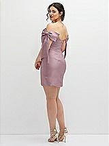 Alt View 4 Thumbnail - Dusty Rose Satin Off-the-Shoulder Bow Corset Fit and Flare Mini Dress