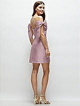 Rear View Thumbnail - Dusty Rose Satin Off-the-Shoulder Bow Corset Fit and Flare Mini Dress