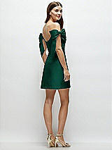 Rear View Thumbnail - Hunter Green Satin Off-the-Shoulder Bow Corset Fit and Flare Mini Dress