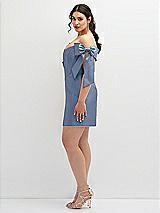 Alt View 3 Thumbnail - Larkspur Blue Satin Off-the-Shoulder Bow Corset Fit and Flare Mini Dress