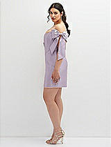 Alt View 3 Thumbnail - Lilac Haze Satin Off-the-Shoulder Bow Corset Fit and Flare Mini Dress