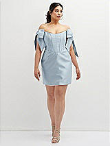 Alt View 2 Thumbnail - Mist Satin Off-the-Shoulder Bow Corset Fit and Flare Mini Dress