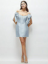 Front View Thumbnail - Mist Satin Off-the-Shoulder Bow Corset Fit and Flare Mini Dress