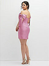 Alt View 4 Thumbnail - Powder Pink Satin Off-the-Shoulder Bow Corset Fit and Flare Mini Dress