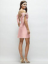 Rear View Thumbnail - Rose - PANTONE Rose Quartz Satin Off-the-Shoulder Bow Corset Fit and Flare Mini Dress