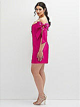 Alt View 3 Thumbnail - Think Pink Satin Off-the-Shoulder Bow Corset Fit and Flare Mini Dress