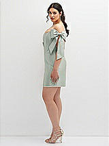 Alt View 3 Thumbnail - Willow Green Satin Off-the-Shoulder Bow Corset Fit and Flare Mini Dress